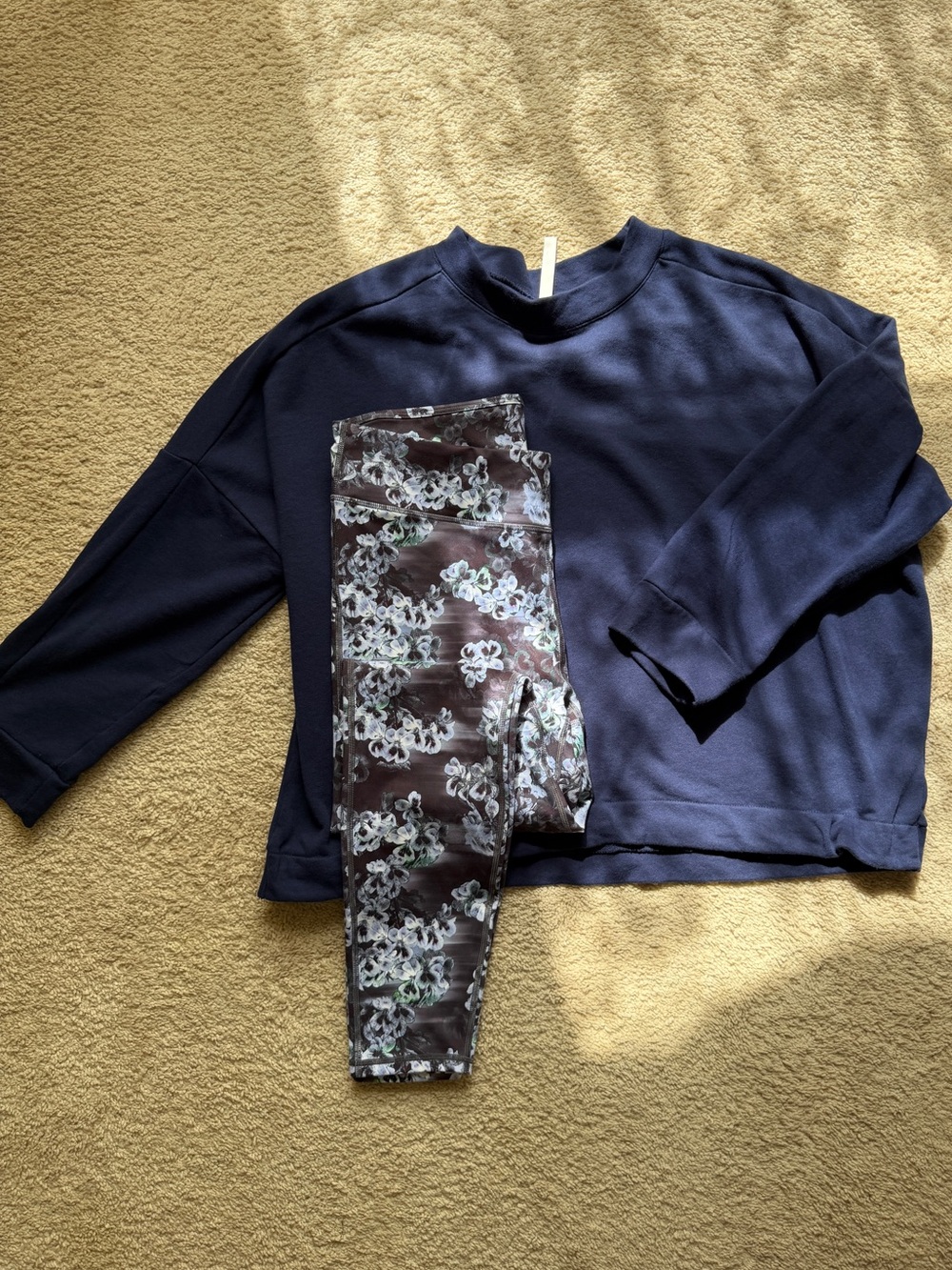 Fabletics Navy Crewneck Sweatshirt with Floral Leggings